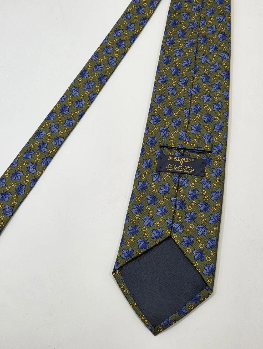 Roxy Italy 100% Silk Blue Maple Leaf Horse Bit Tie